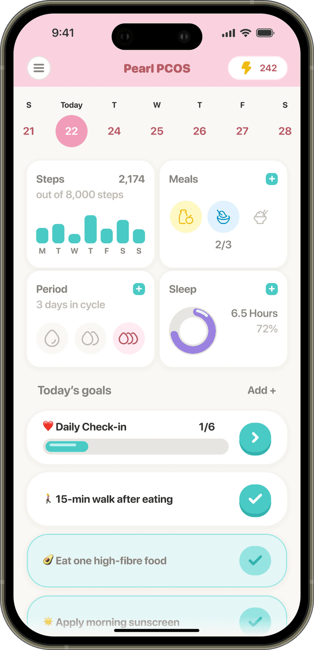 Mock-up of Pearl PCOS mobile app